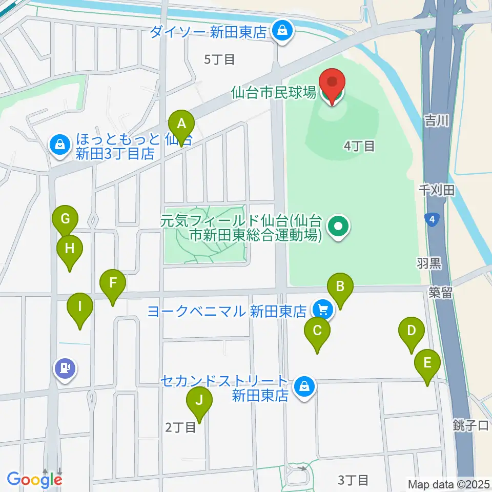 仙台市民球場周辺の駐車場・コインパーキング一覧地図