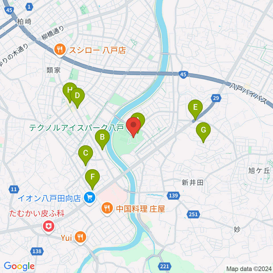 テクノルアイスパーク八戸周辺の駐車場・コインパーキング一覧地図