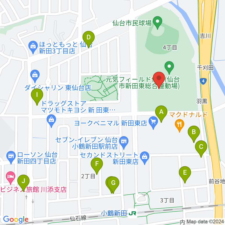 元気フィールド仙台宮城野体育館周辺の駐車場・コインパーキング一覧地図