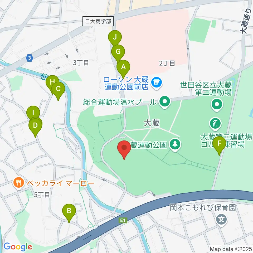 世田谷区立総合運動場陸上競技場周辺の駐車場・コインパーキング一覧地図