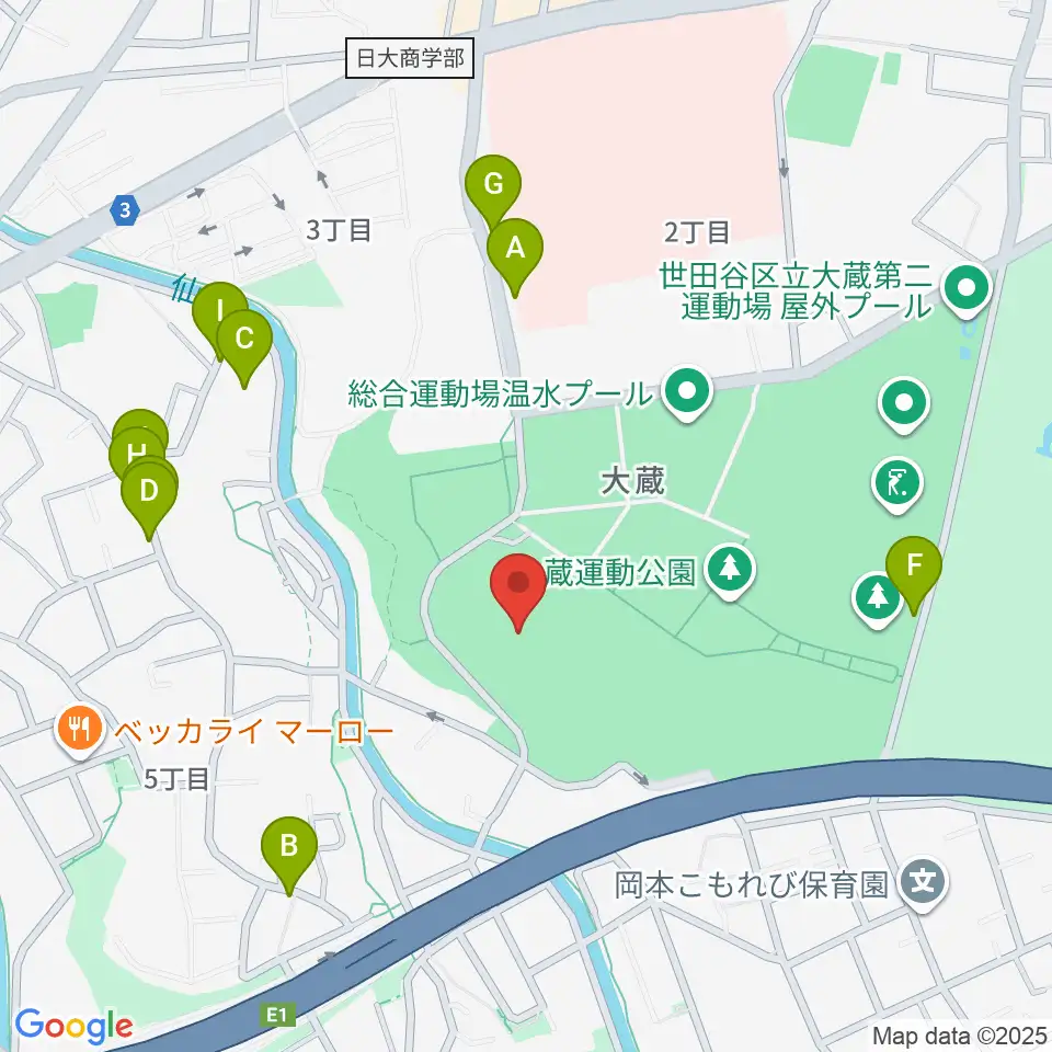 世田谷区立総合運動場陸上競技場周辺の駐車場・コインパーキング一覧地図