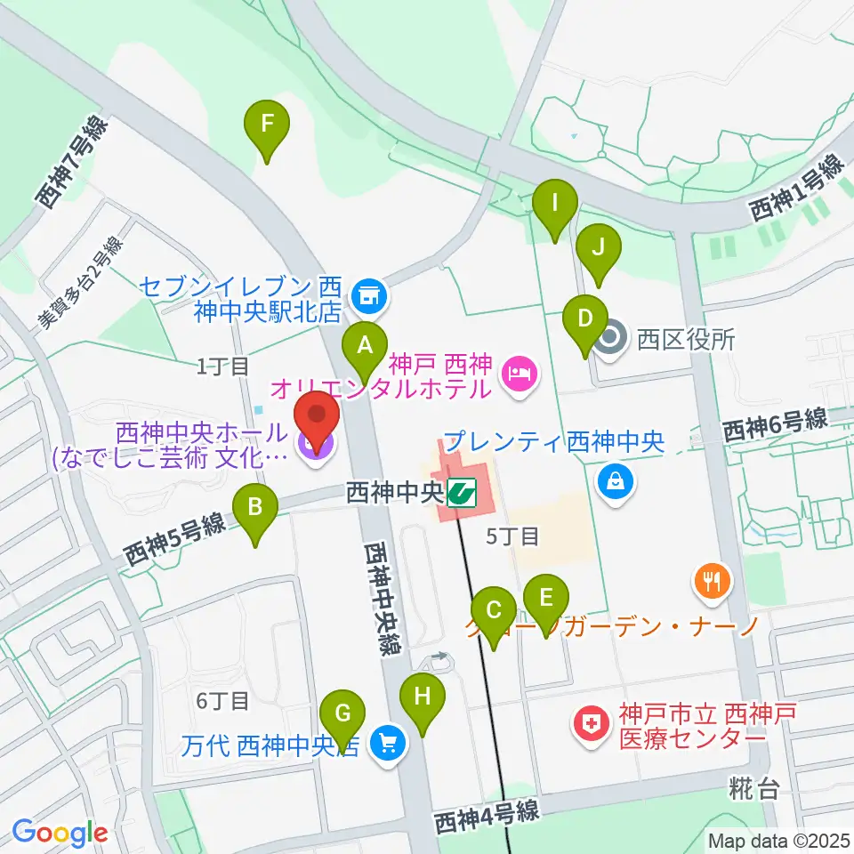 西神中央ホール周辺の駐車場・コインパーキング一覧地図