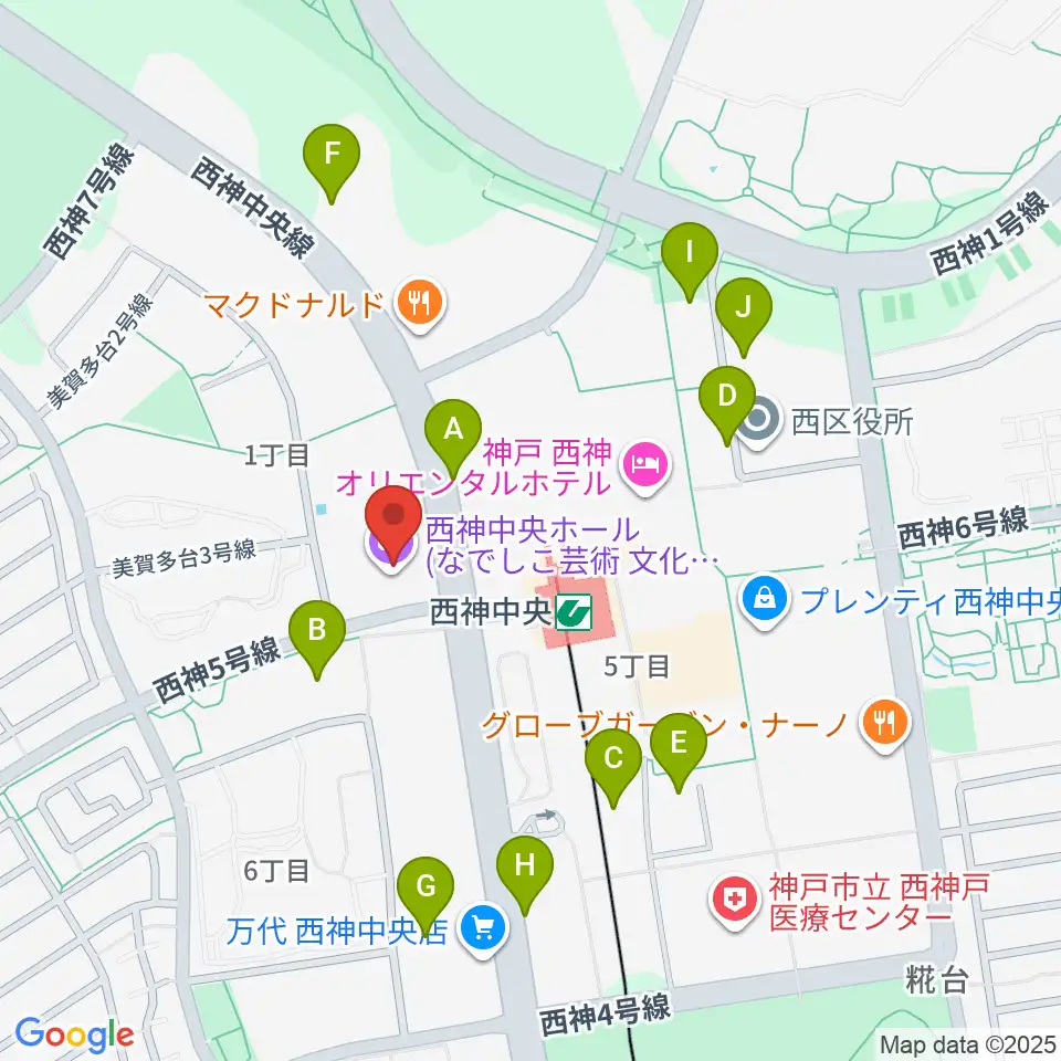 西神中央ホール周辺の駐車場・コインパーキング一覧地図