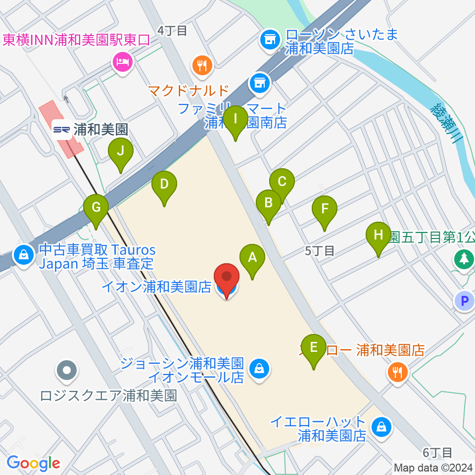 山野楽器イオンモール浦和美園店周辺の駐車場・コインパーキング一覧地図