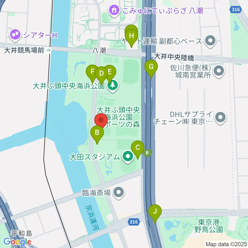 大井ふ頭中央海浜公園野球場周辺の駐車場・コインパーキング一覧地図