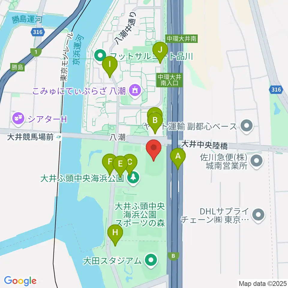 大井ふ頭中央海浜公園陸上競技場周辺の駐車場・コインパーキング一覧地図
