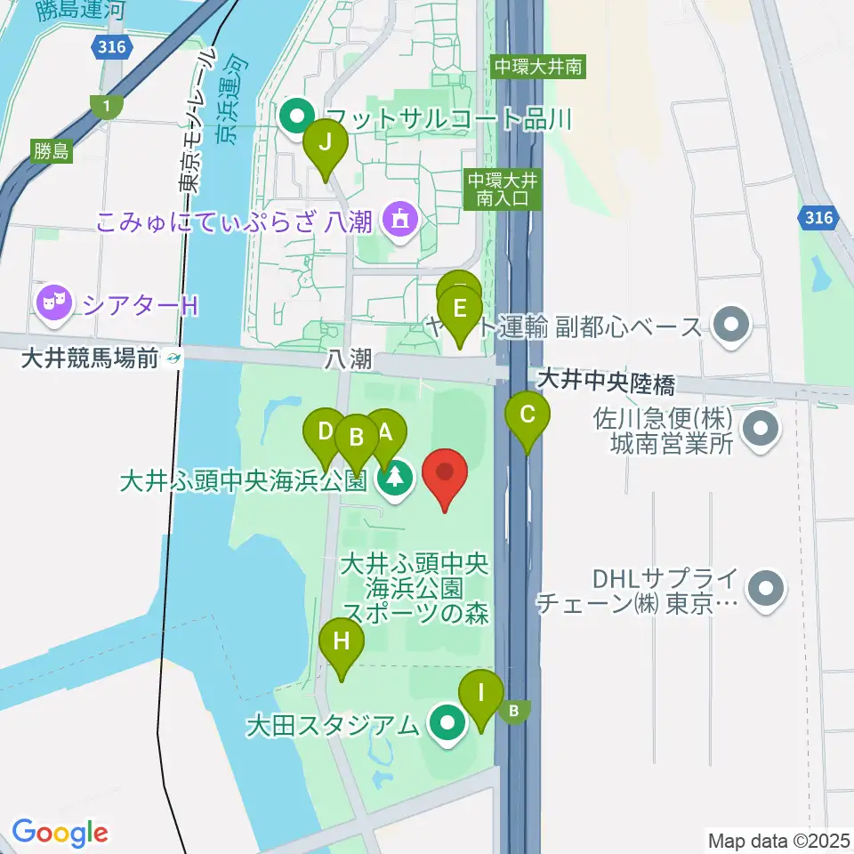 大井ホッケー競技場周辺の駐車場・コインパーキング一覧地図