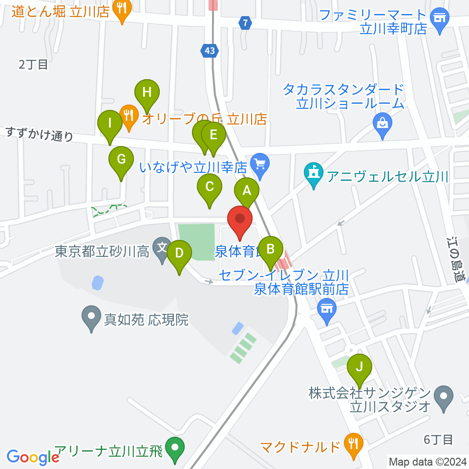 立川市泉市民体育館周辺の駐車場・コインパーキング一覧地図
