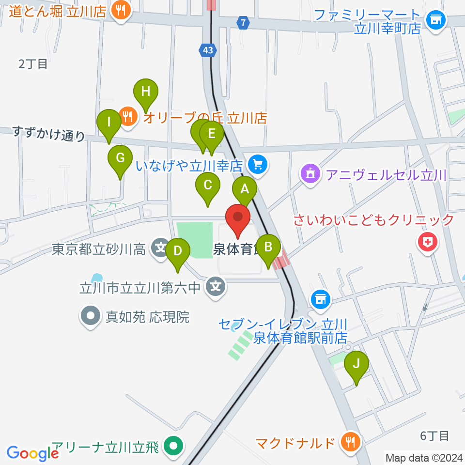 立川市泉市民体育館周辺の駐車場・コインパーキング一覧地図