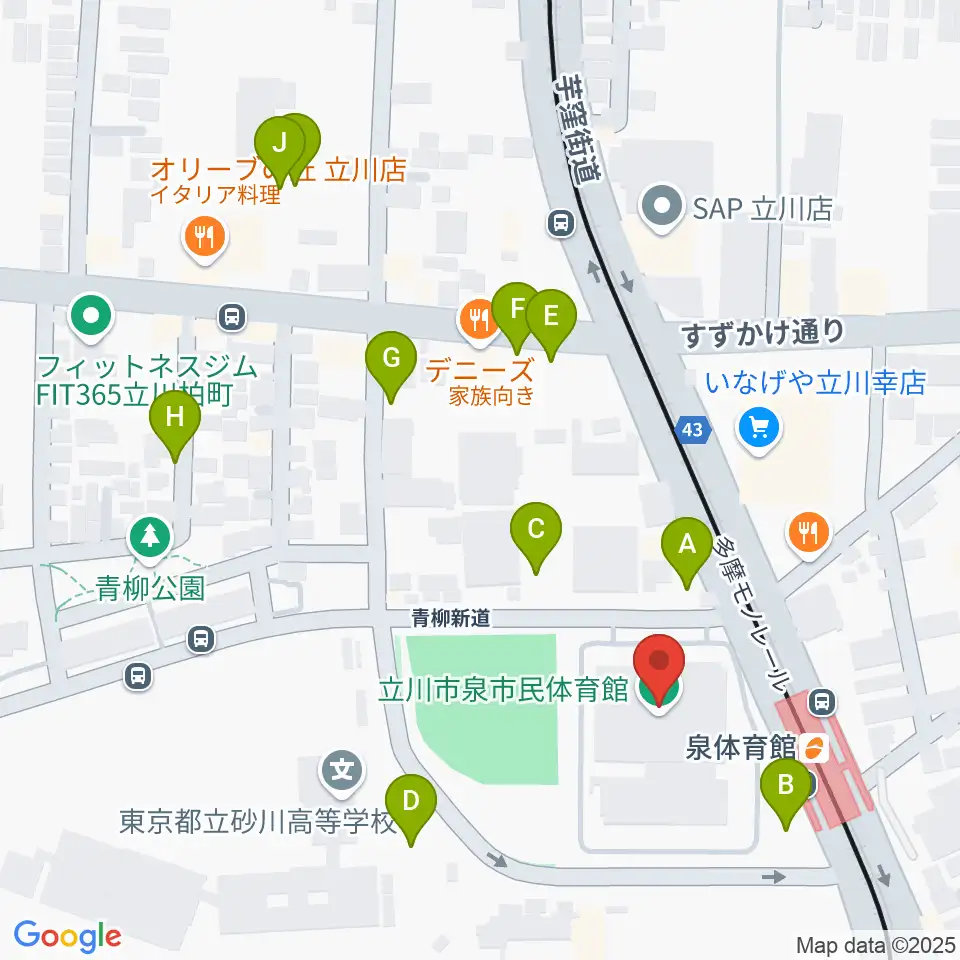 立川市泉市民体育館周辺の駐車場・コインパーキング一覧地図