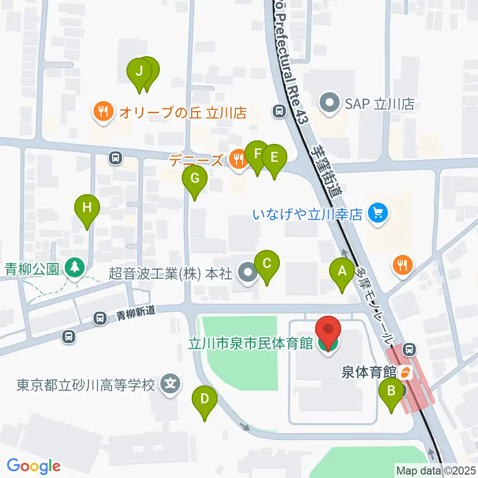 立川市泉市民体育館周辺の駐車場・コインパーキング一覧地図