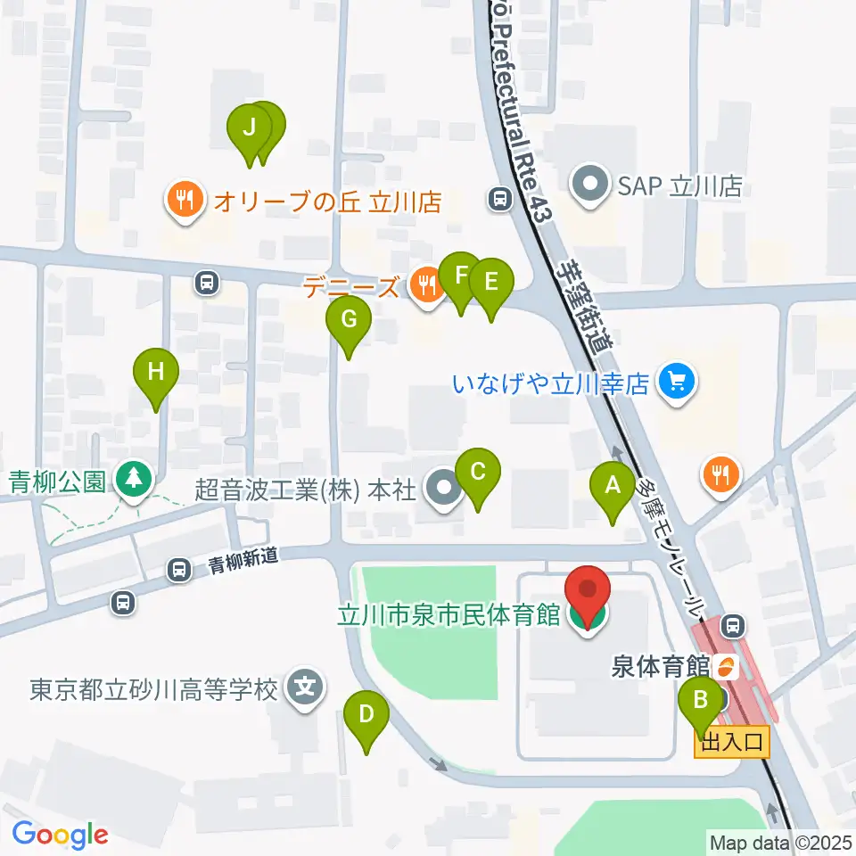 立川市泉市民体育館周辺の駐車場・コインパーキング一覧地図