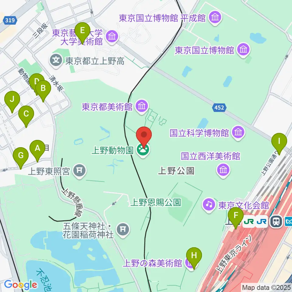 上野動物園周辺の駐車場・コインパーキング一覧地図