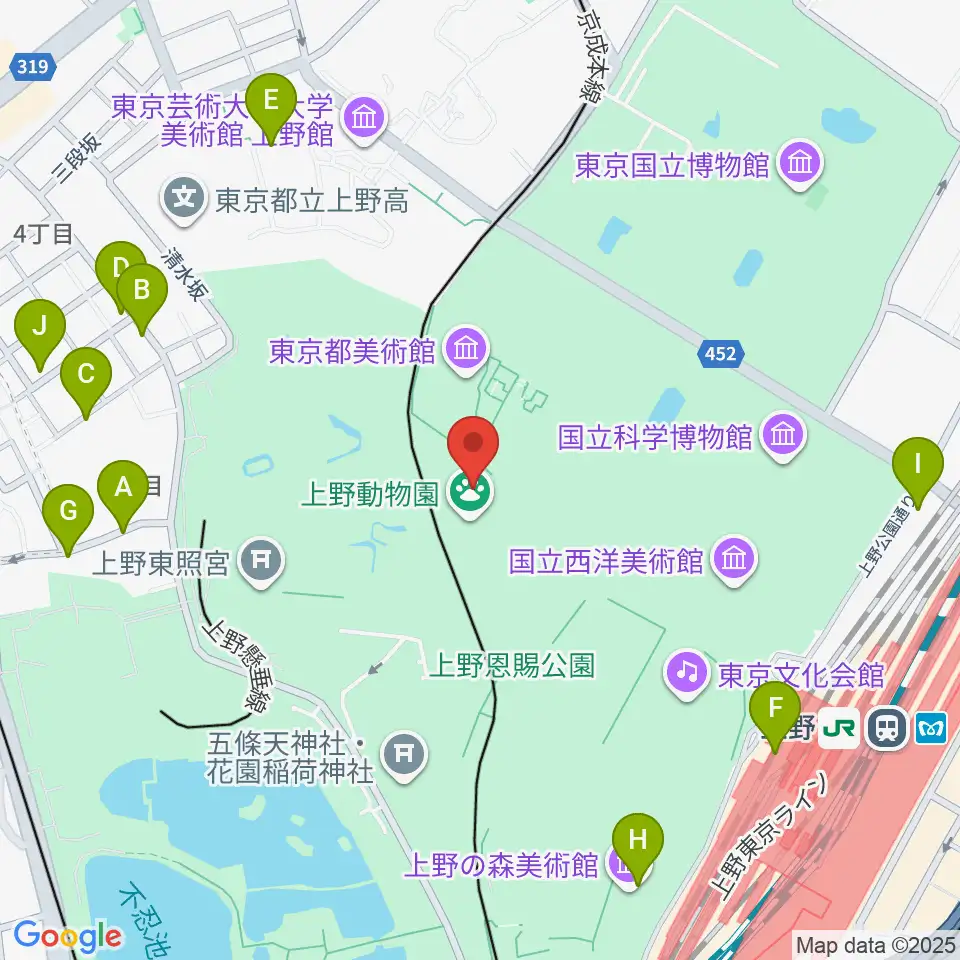 上野動物園周辺の駐車場・コインパーキング一覧地図