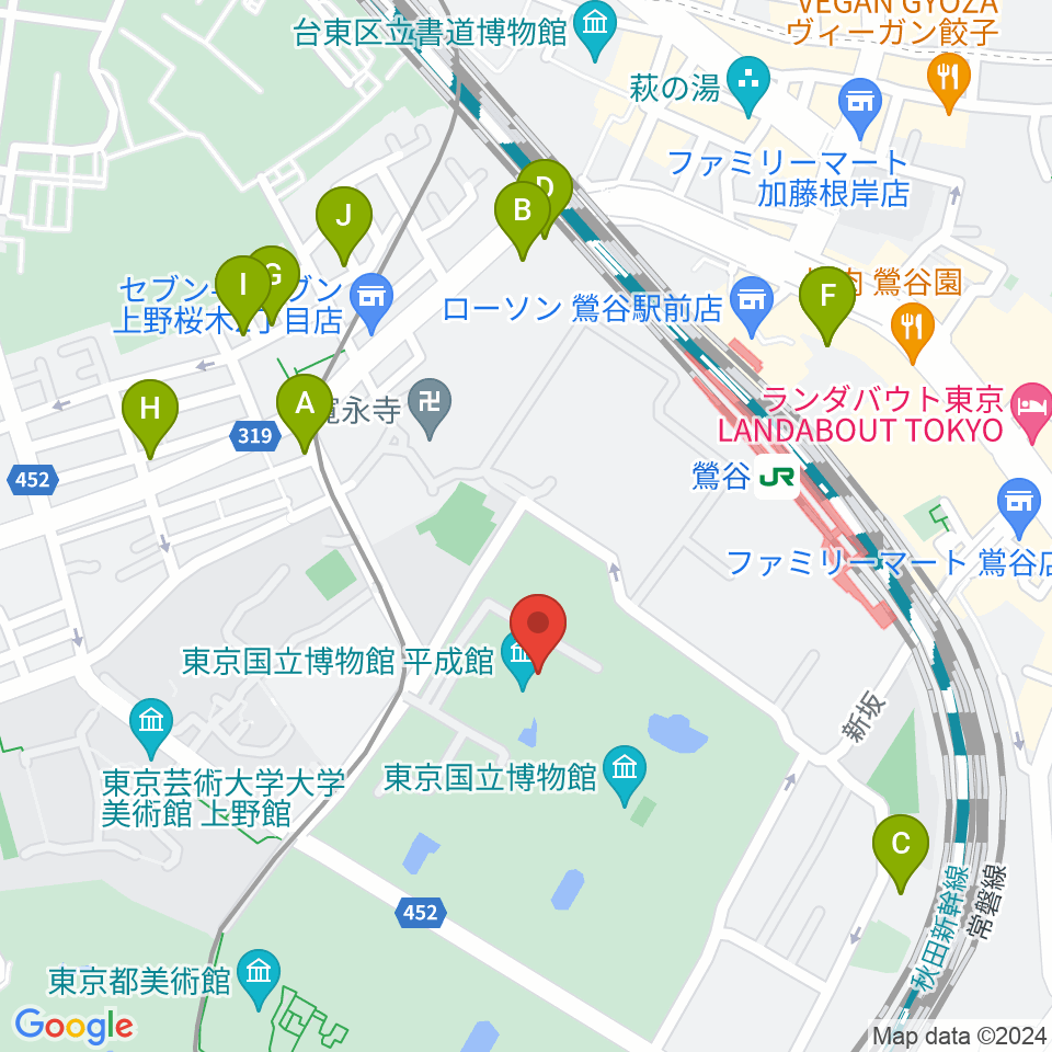 東京国立博物館・平成館周辺の駐車場・コインパーキング一覧地図