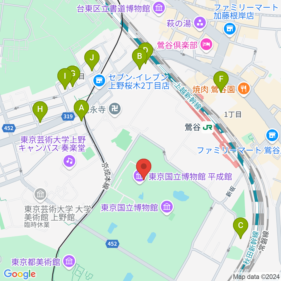 東京国立博物館・平成館周辺の駐車場・コインパーキング一覧地図