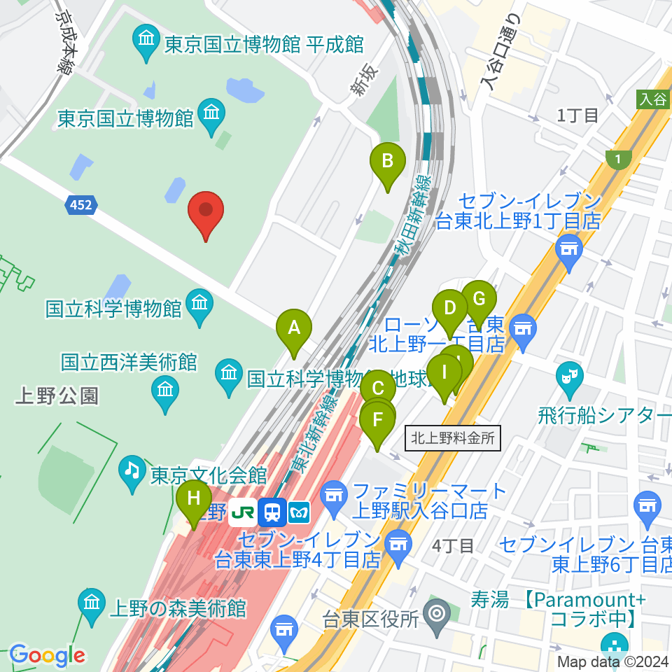 東京国立博物館・東洋館周辺の駐車場・コインパーキング一覧地図