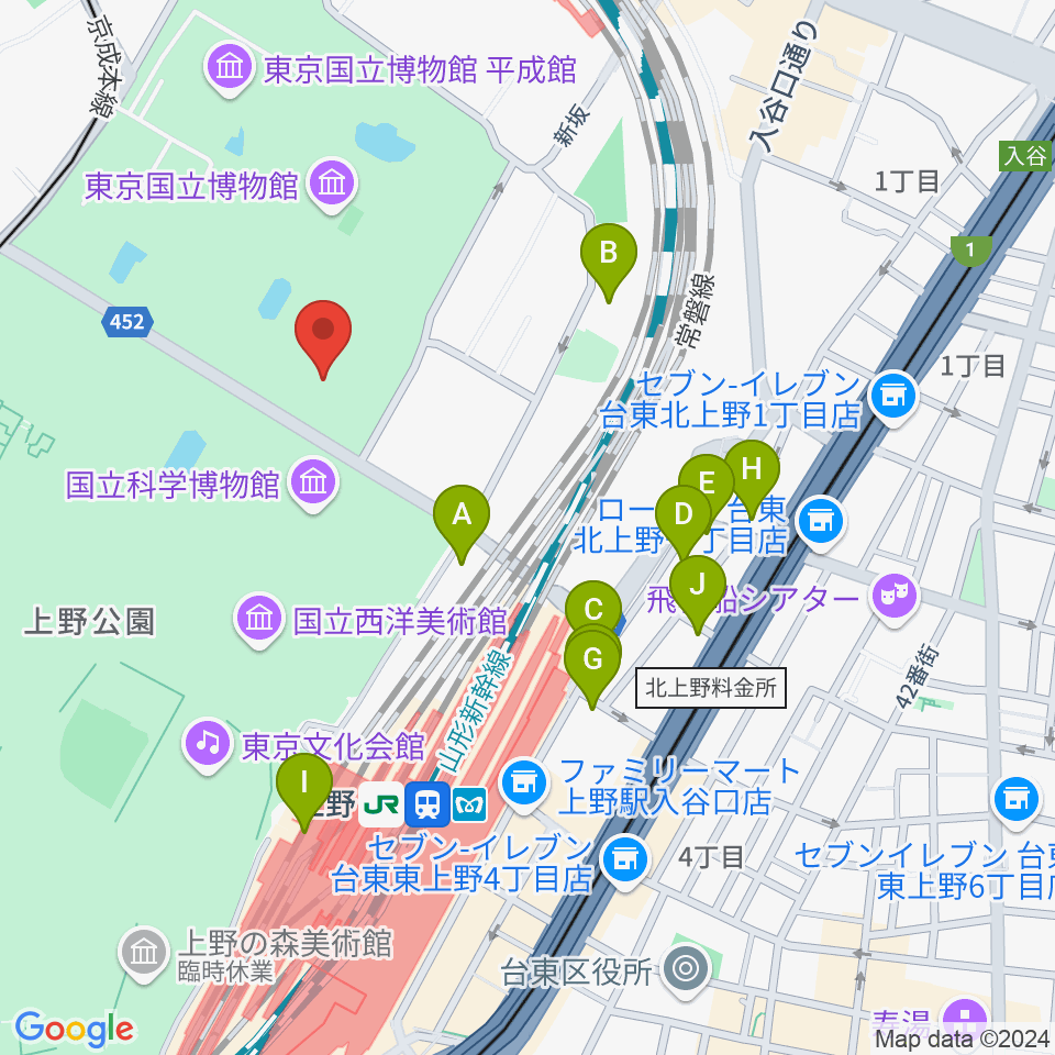 東京国立博物館・東洋館周辺の駐車場・コインパーキング一覧地図