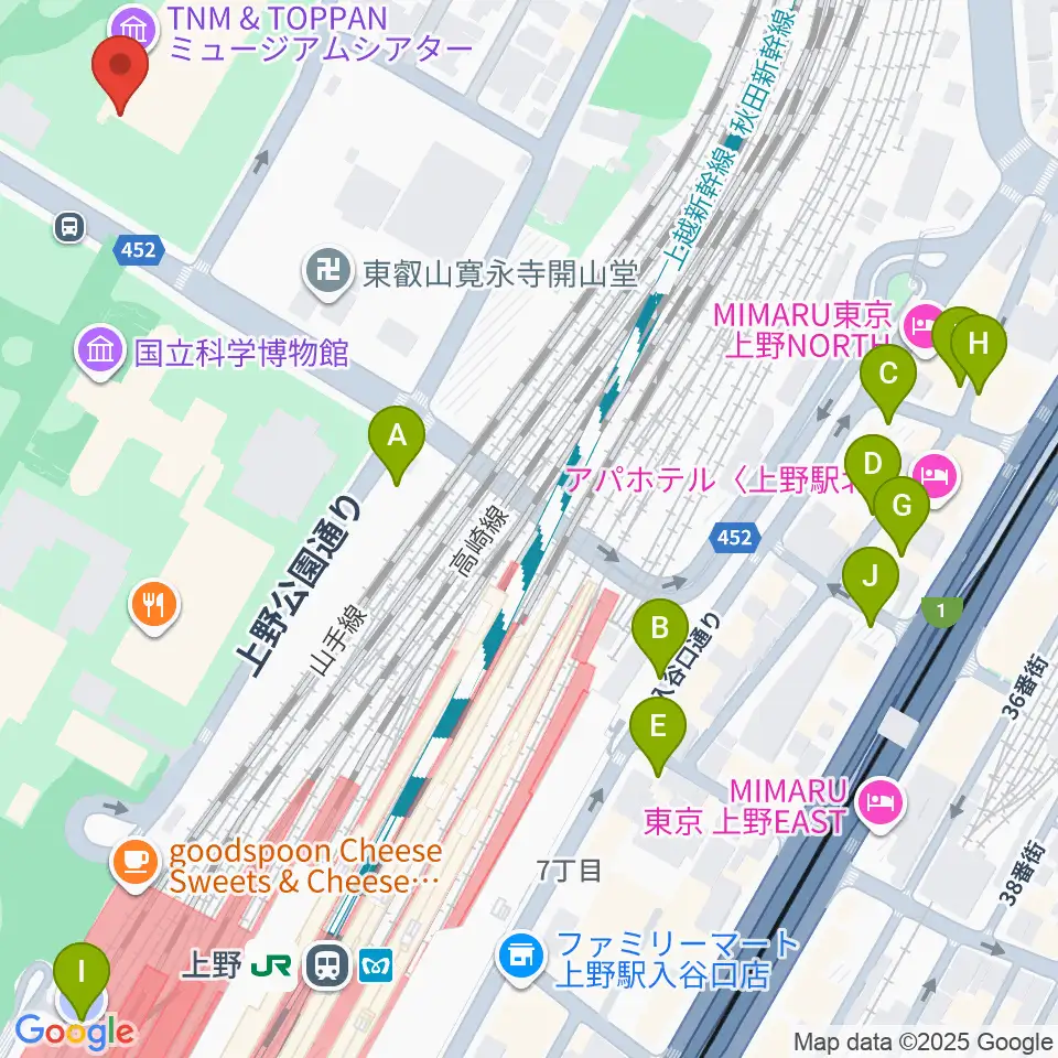 東京国立博物館・東洋館周辺の駐車場・コインパーキング一覧地図