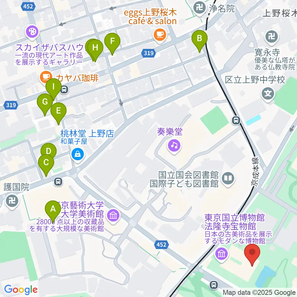 東京国立博物館・法隆寺宝物館周辺の駐車場・コインパーキング一覧地図