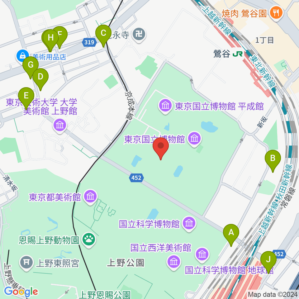 東京国立博物館・表慶館周辺の駐車場・コインパーキング一覧地図