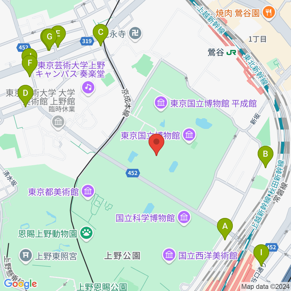 東京国立博物館・表慶館周辺の駐車場・コインパーキング一覧地図