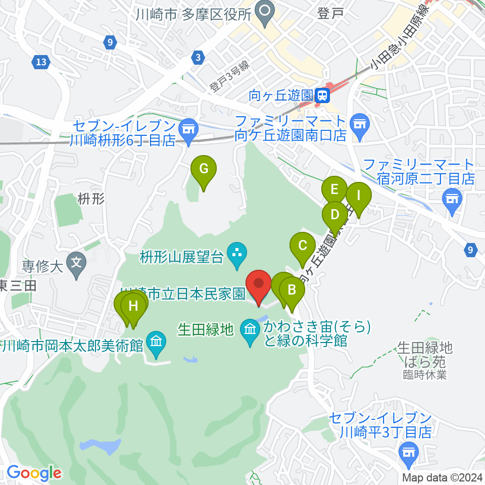 川崎市立日本民家園周辺の駐車場・コインパーキング一覧地図