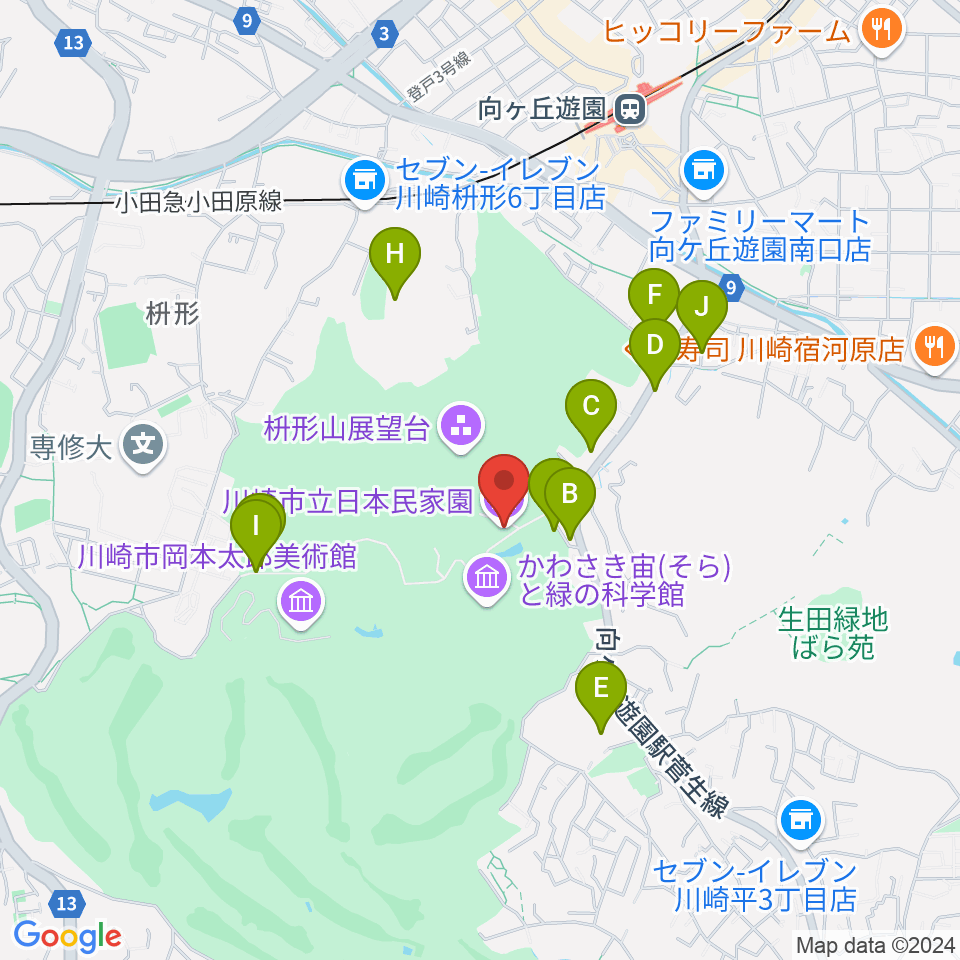 川崎市立日本民家園周辺の駐車場・コインパーキング一覧地図