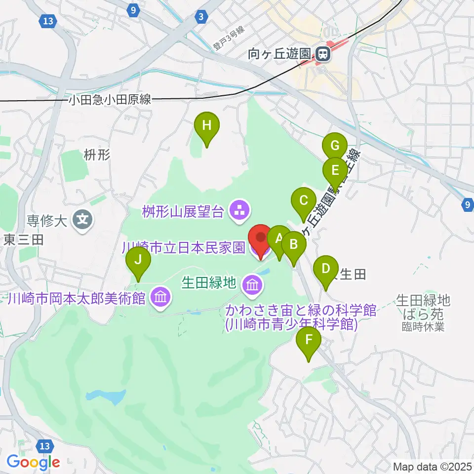 川崎市立日本民家園周辺の駐車場・コインパーキング一覧地図