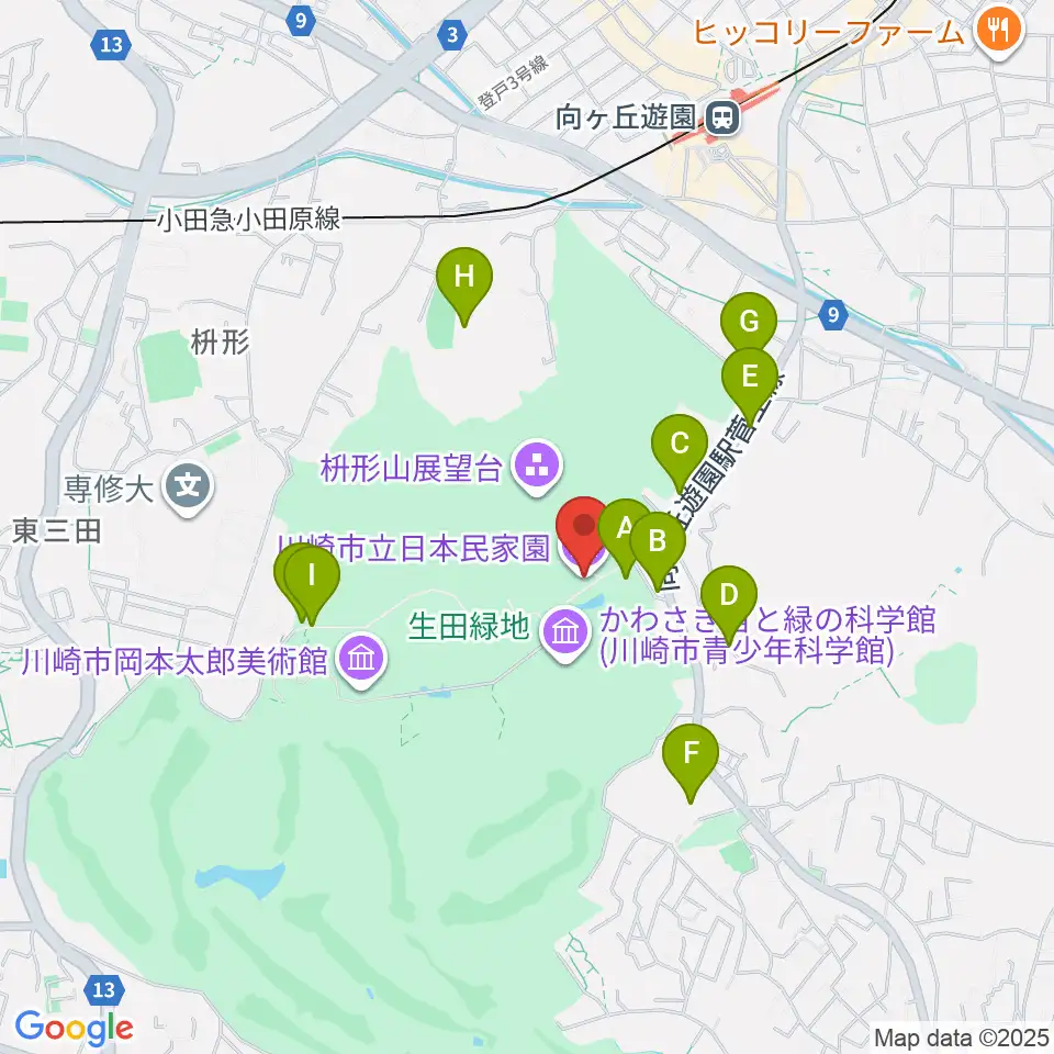 川崎市立日本民家園周辺の駐車場・コインパーキング一覧地図
