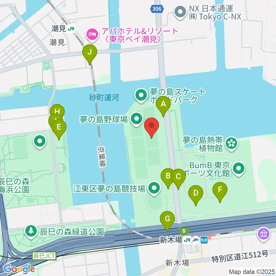 夢の島野球場周辺の駐車場・コインパーキング一覧地図