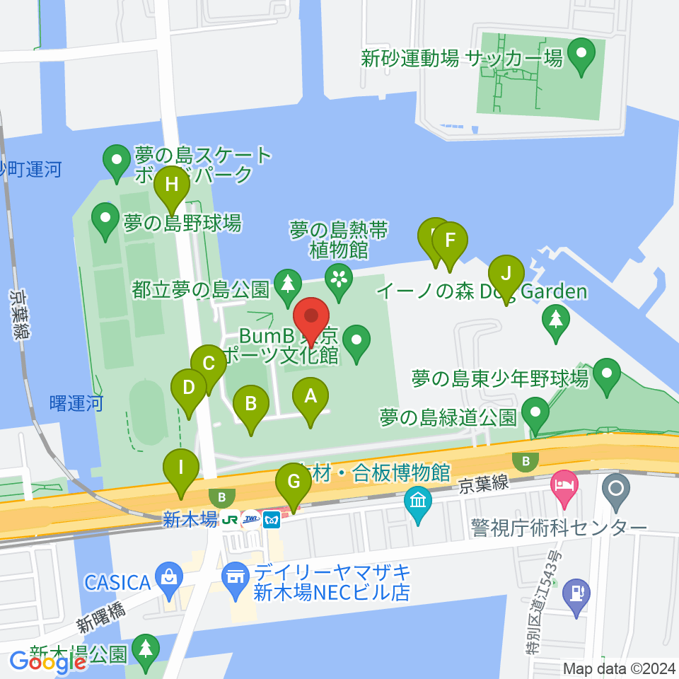 夢の島公園アーチェリー場周辺の駐車場・コインパーキング一覧地図