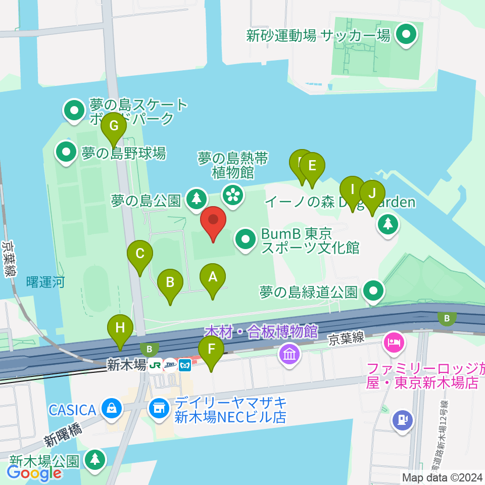 夢の島公園アーチェリー場周辺の駐車場・コインパーキング一覧地図