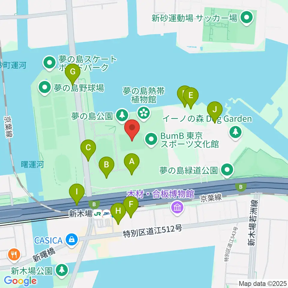 夢の島公園アーチェリー場周辺の駐車場・コインパーキング一覧地図