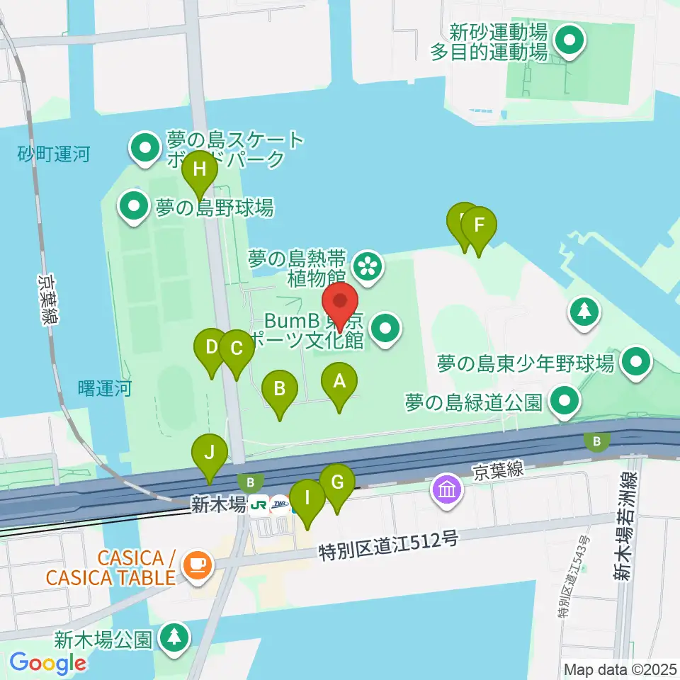 夢の島公園アーチェリー場周辺の駐車場・コインパーキング一覧地図
