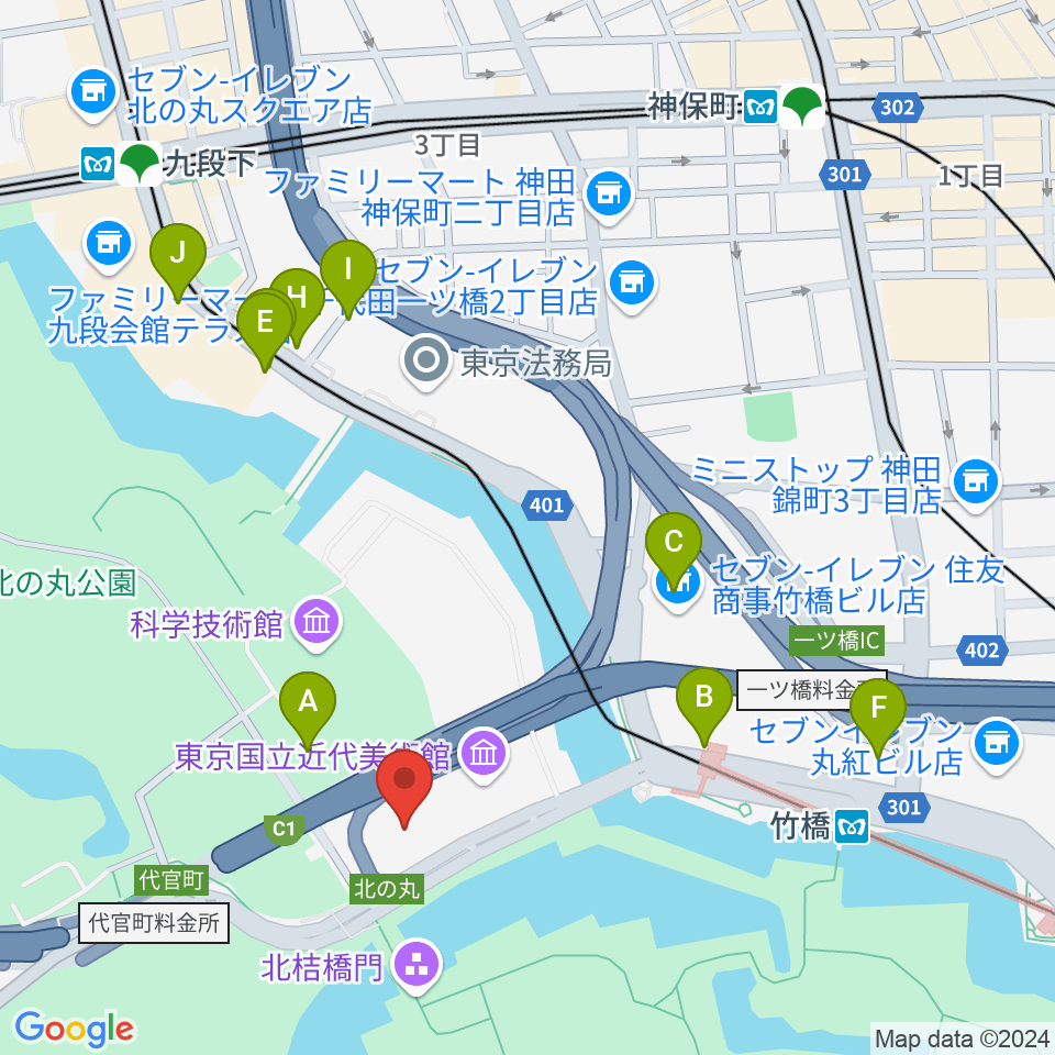 国立公文書館周辺の駐車場・コインパーキング一覧地図