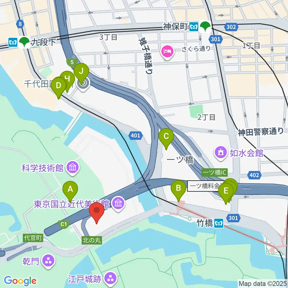 国立公文書館周辺の駐車場・コインパーキング一覧地図
