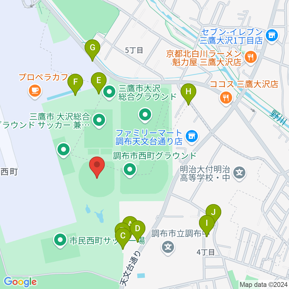 調布市民西町野球場周辺の駐車場・コインパーキング一覧地図