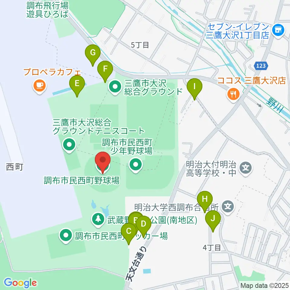 調布市民西町野球場周辺の駐車場・コインパーキング一覧地図
