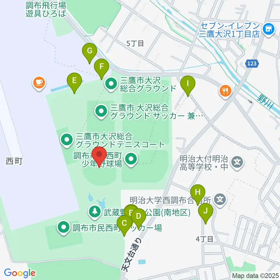 調布市民西町野球場周辺の駐車場・コインパーキング一覧地図