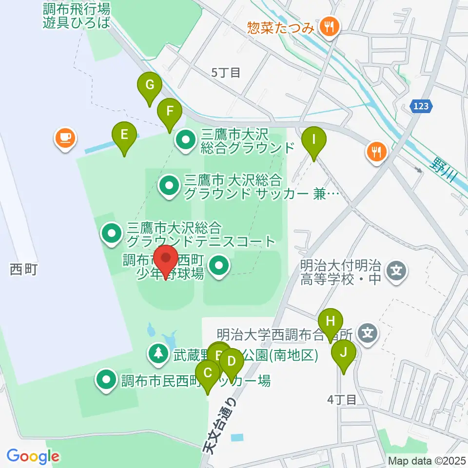 調布市民西町野球場周辺の駐車場・コインパーキング一覧地図