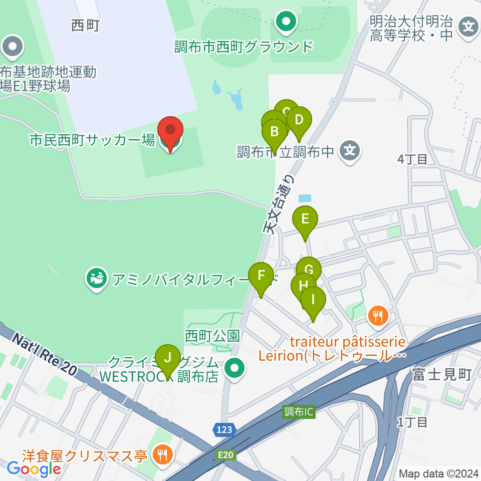 調布市民西町サッカー場周辺の駐車場・コインパーキング一覧地図