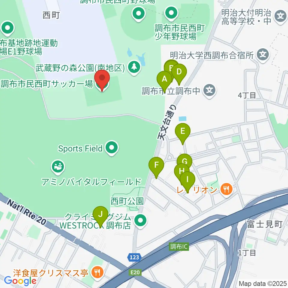 調布市民西町サッカー場周辺の駐車場・コインパーキング一覧地図