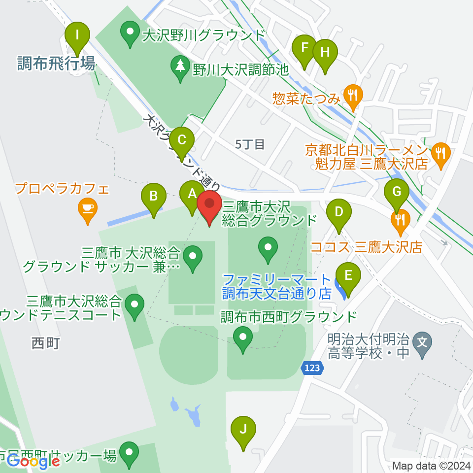 三鷹市大沢総合グラウンド周辺の駐車場・コインパーキング一覧地図