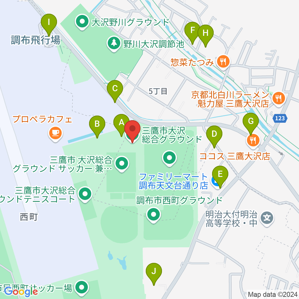 三鷹市大沢総合グラウンド周辺の駐車場・コインパーキング一覧地図