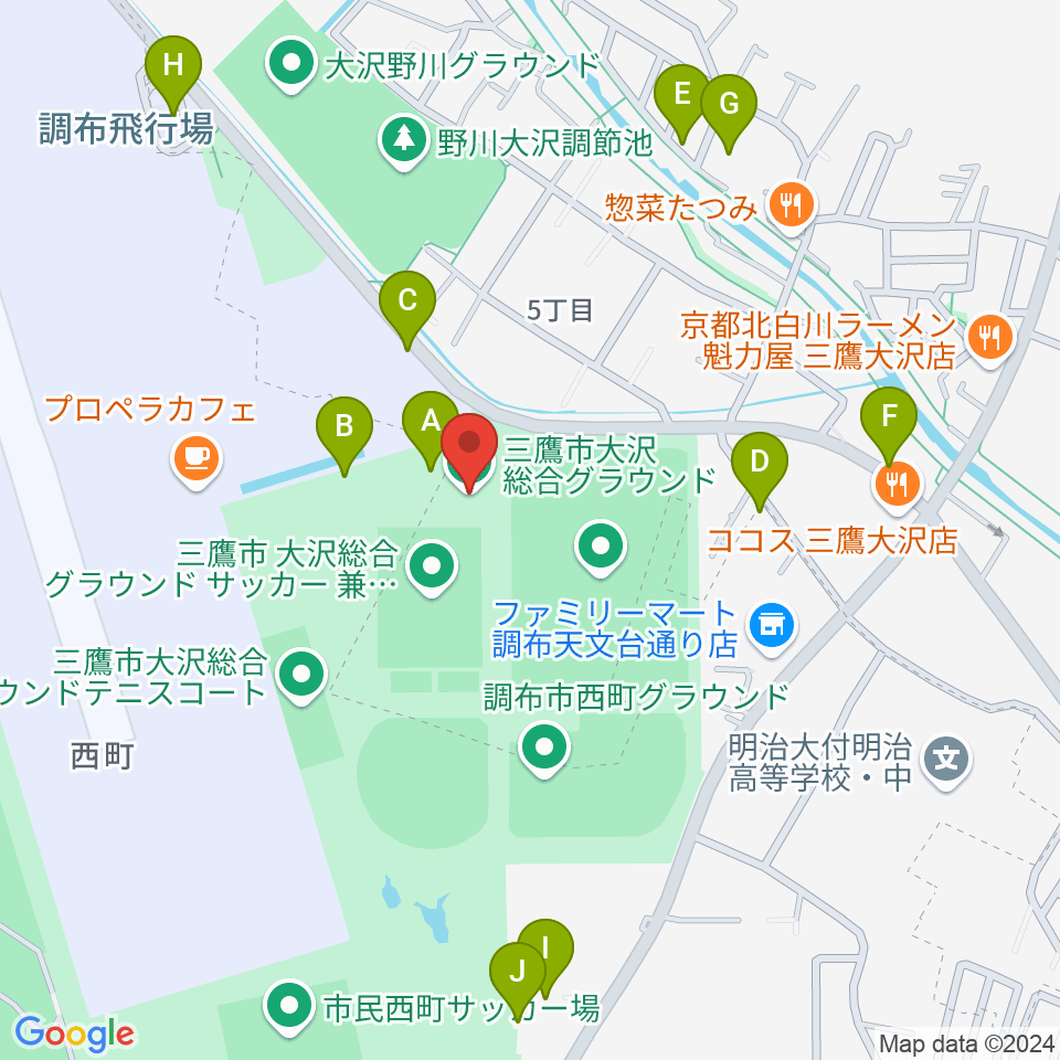 三鷹市大沢総合グラウンド周辺の駐車場・コインパーキング一覧地図