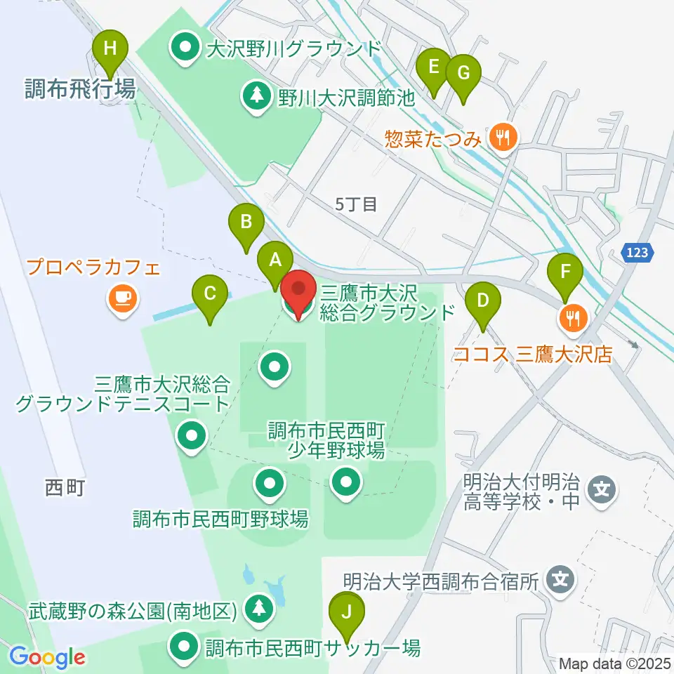 三鷹市大沢総合グラウンド周辺の駐車場・コインパーキング一覧地図