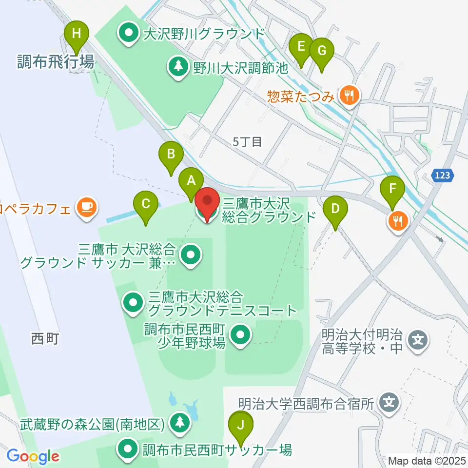 三鷹市大沢総合グラウンド周辺の駐車場・コインパーキング一覧地図
