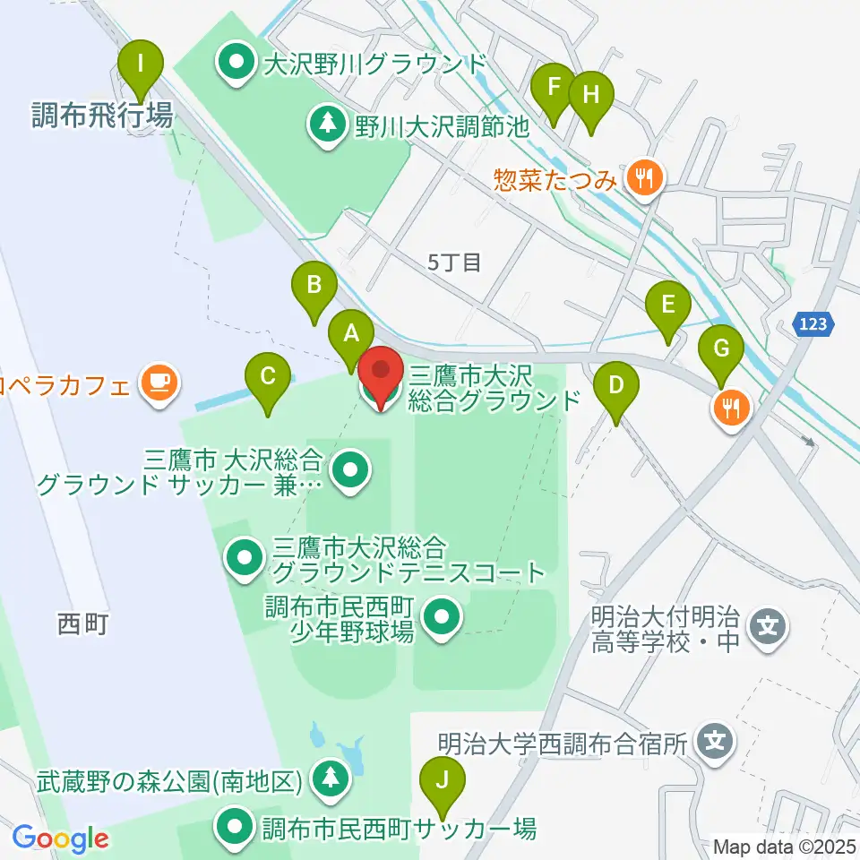 三鷹市大沢総合グラウンド周辺の駐車場・コインパーキング一覧地図