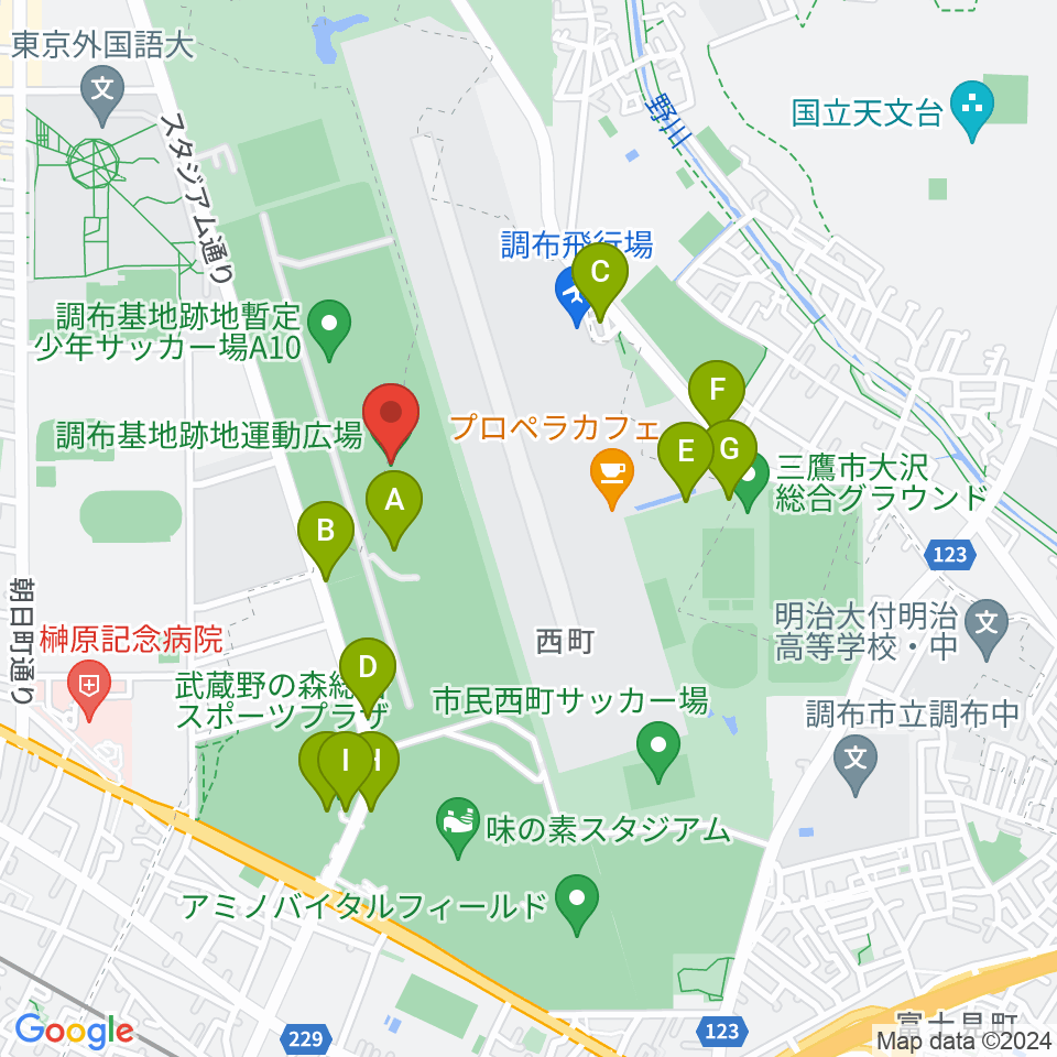調布基地跡地運動広場周辺の駐車場・コインパーキング一覧地図